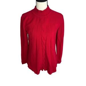 Kim Rogers Red Cable Knit Mock Neck Sweater Women's Medium